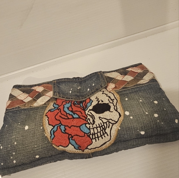 Very Rare Vintage Grail Skulls Handbag – Embroidered & Paint-Splatter ✅ - Picture 12 of 16